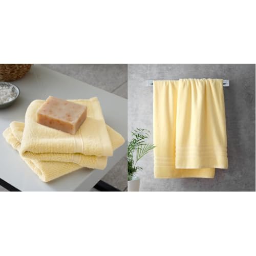 Catherine Lansfield Zero Twist Cotton 30x30cm Face Cloth Pair + 90x140cm Bath Sheet Yellow