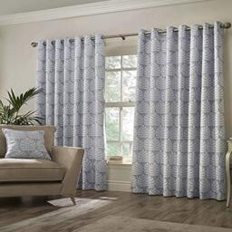 Paoletti Contemporary Horto Ringtop Eyelet Curtains, Blue, 168 x 229cm