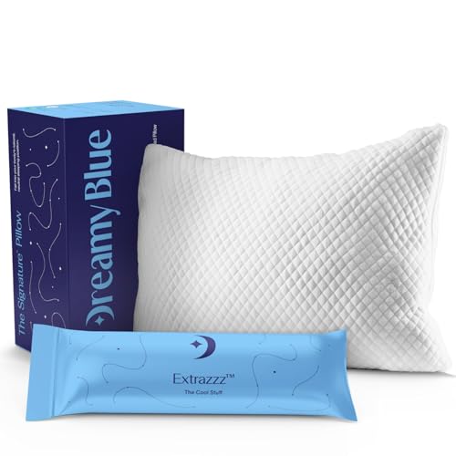 DreamyBlue Premium Pillow for Sleeping - Shredded Memory Foam Fill [Adjustable Loft] Washable Cover from Bamboo Derived Rayon - for Side, Back, Stomach Sleepers - CertiPUR-US Certified
