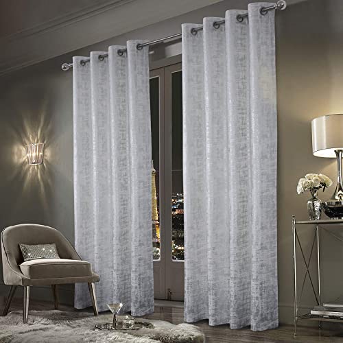 always4u White Soft Velvet Curtains 95 Inch Length Luxury Bedroom Curtains Silver Foil Print Window Treatments for Living Room Set of 2