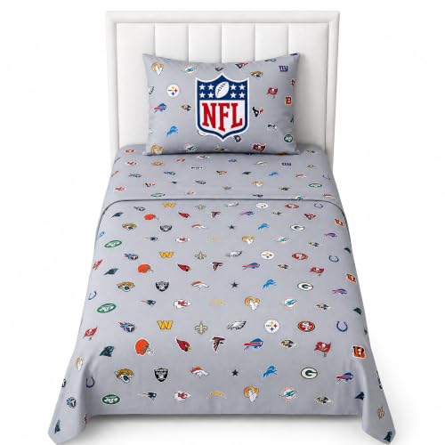 FOCO NFL Ultimate Fan Repeating All Team Logo Bedding Set - 2 Sheets 2 Pillow Cases - Full or Twin- Officially Licensed (NFL - Multicolor, Twin)