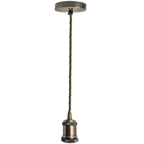 Green Brass Pendant Light E27 – Vintage Adjustable Hanging Ceiling Lamp