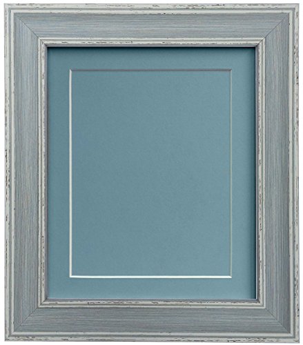 scandi Distressed Blue Picture Photo frame with Blue Mount and Backing Board 14 x 11 For Image size 10 x 8 inch