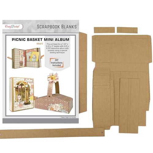 CrafTreat DIY Scrapbook Blank Precut Album Base - Picnic Basket Mini Album 1 Kraft - Interactive Scrapbook Kit - Photo Album Scrapbook for Wedding Anniversary Travel Couples Memory Book Gift