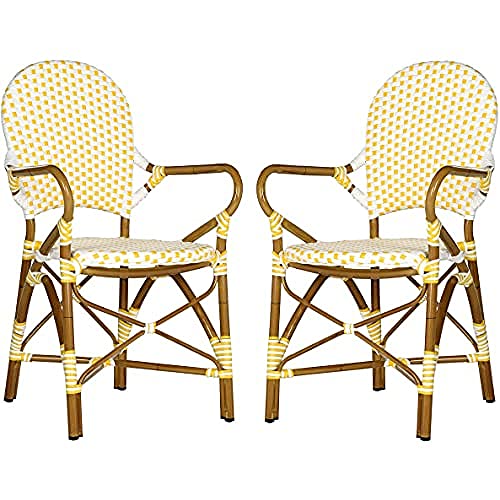 Safavieh Poly-Rattan Outdoor Dining Chairs - Set of 2, in Yellow and White and Light Brown