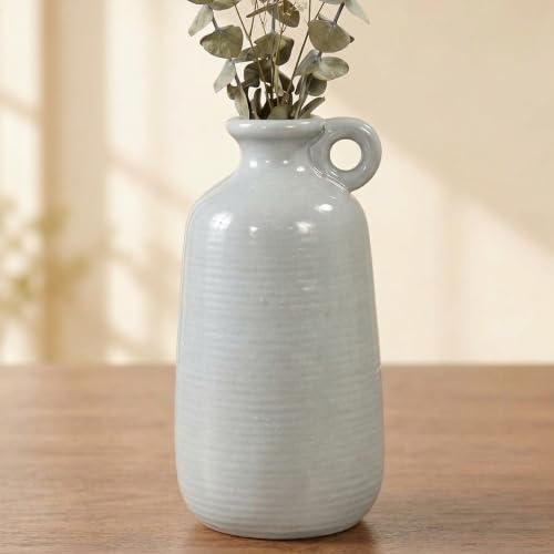 10 inch Ceramic Gery Vase - Modern Decorative Vases with Handle, Kitchen, Living Room, Balcony, Dining Table Decor