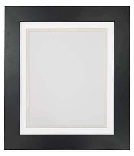 Metro Black Photo Picture Poster Frame with Double White on Ivory Mount 12 x 10 for Image Size 10 x 8 inch