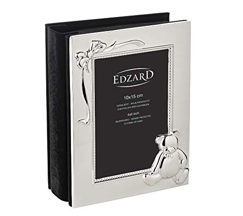 EDZARD Album Bim, children's photo album for 3,9 x 5,9 in photos, silver plated and tarnish protected, with bear decoration