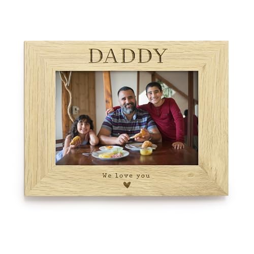 Daddy We Love You Photo Frame 4x6, Engraved Wooden Picture Frame for Daddy, Fathers Day Gift from Child, Children, Dad Birthday Gift, Keepsake Frame (Portrait)