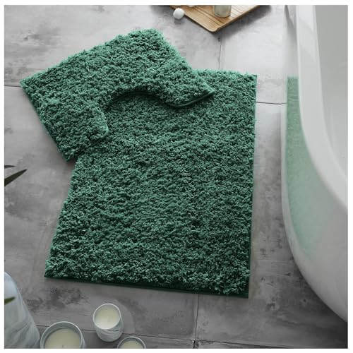 GC GAVENO CAVAILIA Bath Mat Non Slip - 2 Piece Bathroom Mat Set - Super Absorbent Toilet Rug - Quick Drying Bath Mat - Machine Washable - Green (50X80, 50X40)