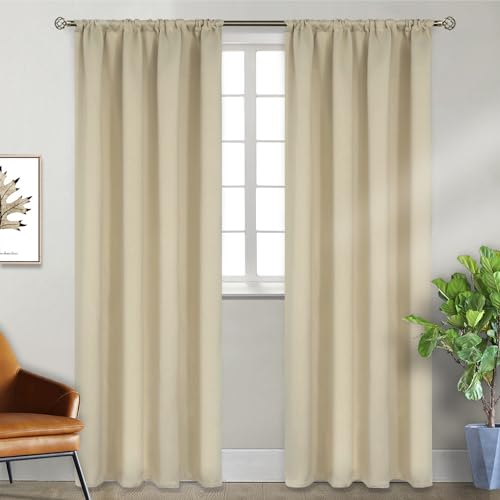 BGment Beige Blackout Curtains 84 Inches Length for Bedroom - Rod Pocket Thermal Insulated Room Darkening Long Window Drapes for Living Room, 52 x 84 Inch, 2 Panels, Beige