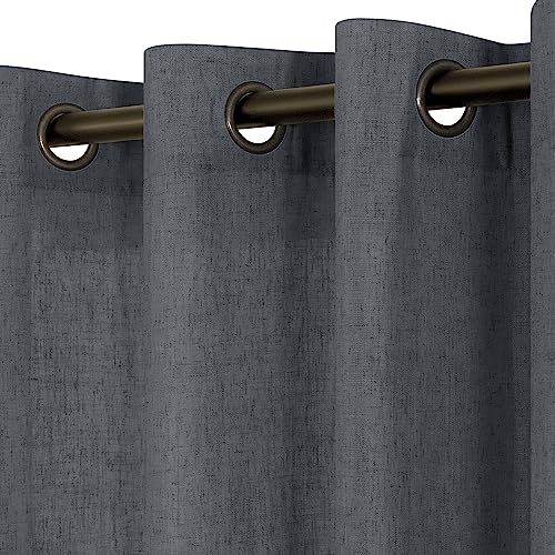 KOUFALL Dark Grey Curtains for Bedroom 84 Inch Length 2 Panels Set,Sheer Linen Bronze Not Black Grommet Light Fitering Thick Gray Curtains 84 Inches Long for Living Room Window