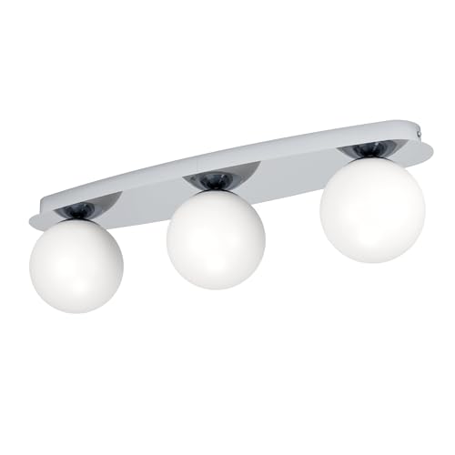 Eglo LED wall lamp Castrivido, 3-Light Bathroom Mounted lamp, Metal Vanity Light in Chrome with White Glass Globe, Includes Warm G9 Bulb, IP44 Rated