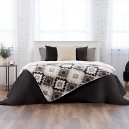 Northwest Ashford Home Cozy Silk Touch Ribbed Throw Blanket with Sherpa, Nadira Ikat 50 x 60 inches