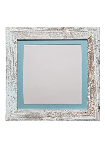 FRAMES BY POST Metro Picture Photo Frame Distressed White with Blue Mount 30 x 30 cm Image Size 8 x 8 Inch