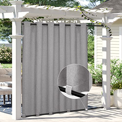 Easy-Going Linen Look Outdoor Curtains 110x108 inch, Grey - Waterproof Soft Thicken Outdoor Privacy Curtains for Patio, Gazebo, Grommet Top and Tab Bottom Drape, 1 panel