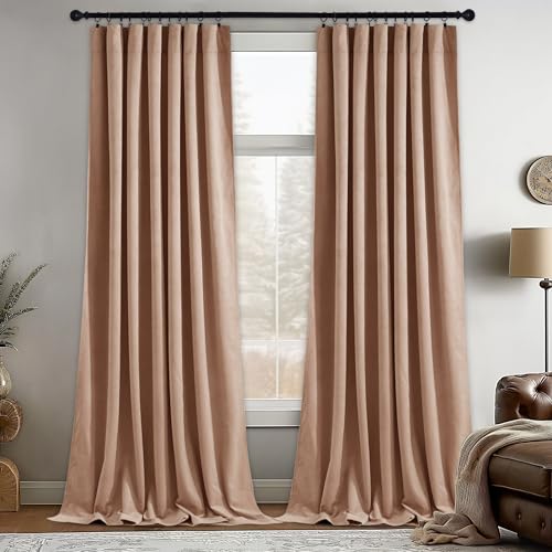StangH Blush Velvet Curtains 84 inch Length - Room Darkening Privacy Enhancing for Daughters Room/Apartment Thermal Insulated Drapes for Bedroom, Blush Beige, W52 x L84 Inches, 2 Panels