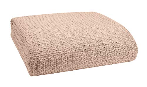 BELIZZI HOME 100% Cotton Bed Blanket, Breathable Bed Blanket King Size, Cotton Thermal Blankets King, Perfect for Layering Any Bed for All Season, Beige