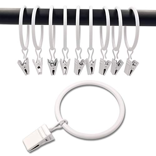 WeeksEight 40 Pack White Curtain Accessories, Curtain Rings with Clips, Curtain Hooks Hangers Clip Rings for Hanging Drapes Bows Hat, Drapery Rings 1.77 in I D, Fits up to 1.5 in Diameter Curtain Rod