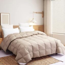 "SNOWMAN Extra-Soft Down Blanket Queen, Lightweight Down Comforter with 8 Corner Tabs, Cooling Bed Comforter for Hot Sleepers, 18oz Fill Weight and Noiseless Down Proof Fabric (Khaki, 90""x90"")"