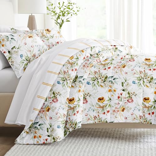 Linen Market Reversible Twin Size Comforter Set (2 Piece) - Soft & Lightweight Down Alternative Comforter & Pillow Sham