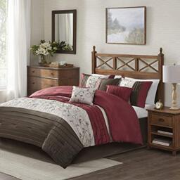 "Madison Park All Season Set, Matching Bed Skirt, Decorative Pillows, Polyester, Red, Queen(90""x90"")"