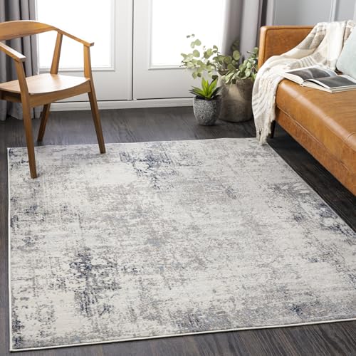 Livabliss Lopika Brech Abstract Carpet 120x170 cm – Modern Marble Design for Living Room, Dining & Bedroom, Soft Luxurious Medium Pile, Easy Care, Cream Grey Blue