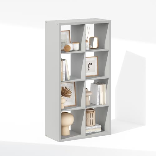Furinno SIMPLE Cube Storage Organizer, 8-Cube Display Shelf, Open Back Shelving Unit, Storage Shelves, Extra Thick Frame, for Organization and Storage, Living Room, Home Office, Light Grey