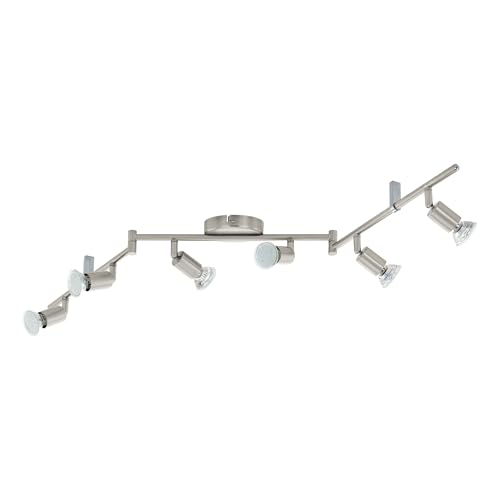 Eglo LED Ceiling Light Buzz-LED, 6-Flame Ceiling lamp, Metal Ceiling Spotlight in Matte Nickel, Living Room Light, Kitchen Light, Spots Including GU10 Bulbs, Warm White, L 105 cm