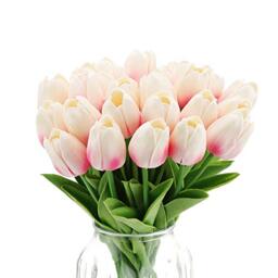 IPOPU 24PCS Pink Tulips Artificial Flowers Light Pink Tulips Fake Flowers for Tulip Flower Arrangements Home Decor Wedding Bridal Bouquet Party Baby Shower Centerpieces (Light Pink)