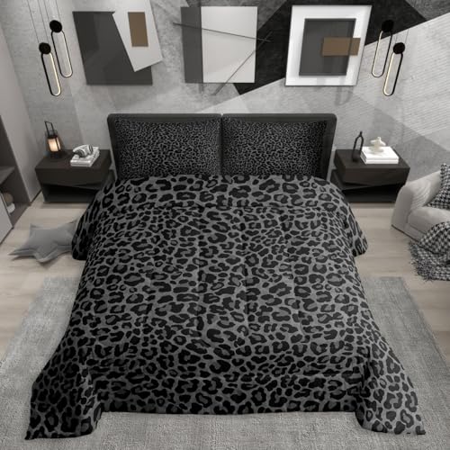 Erosebridal Cheetah Print Room Decor,Leopard Print Comforter Set Full Size,Farmhouse Animal Skin Soft Bedding Set for Mens Boys,Black Gray African Cheetah Wildlife Bed Set,Aesthetic Retro Quilt Duvet