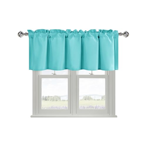 DWCN Kitchen Valance for Windows, Aqua Valance Solid Short Topper, Bathroom/Basement Curtain Valance - 1 Panel, 52 X 18 Inch, Aqua