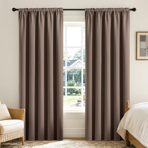 CUCRAF Blackout Curtains Room Darkening Window Curtain Panels, Rod Pocket Thermal Insulated Solid Drapes for Bedroom Living Room, Set of 2 Panels. 52 x 63 inch, Khaki