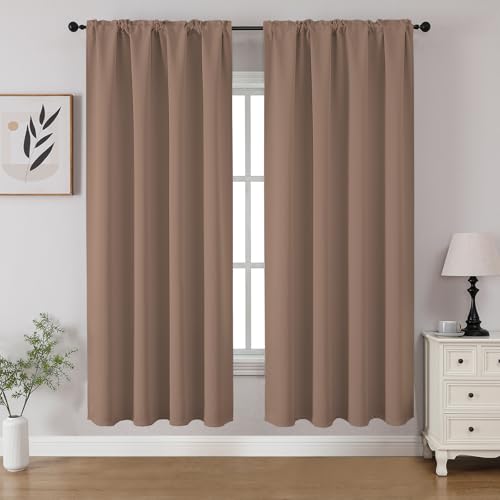 CUCRAF Blackout Curtains Room Darkening Window Curtain Panels, Rod Pocket Thermal Insulated Solid Drapes for Bedroom Living Room, Set of 2 Panels. 52 x 63 inch, Khaki