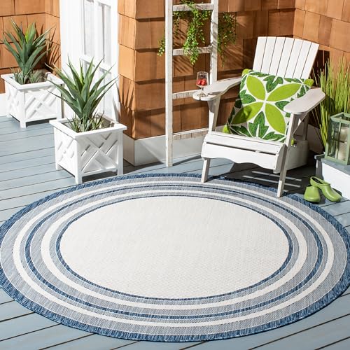 Safavieh Contemporary Rug for Living Room, Dining Room, Bedroom - Courtyard Collection, Short Pile, in Ivory and Navy, 160 X 160 cm