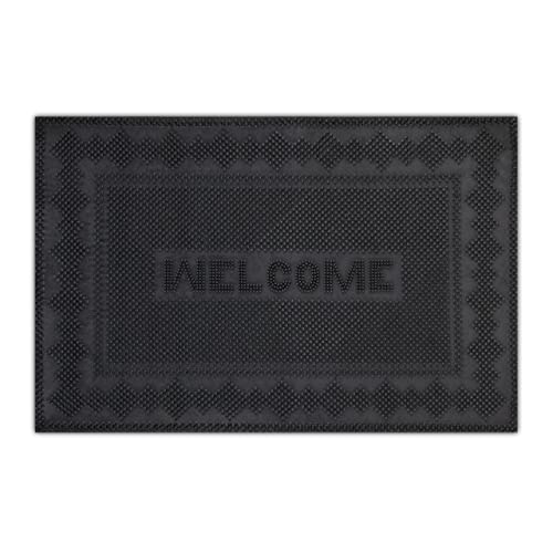 Relaxdays Welcome Text Natural Rubber Doormat, 60 x 40 cm, Door Mat Inside & Outside, Non-Slip, Black