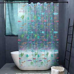 Underwater World Fish Shower Curtain, Ocean Tropical Fish Shower Curtains, Waterproof Transparent EVA Bathroom Decor Set with Hooks, Cute Shower Curtains for Kid