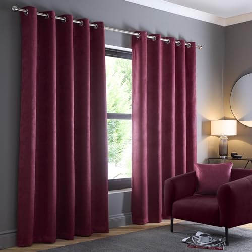 Fusion Wine Red Pencil Pleat Curtains W90 x L72 (229x183cm) – 2 Panels – 100% Cotton Thermal & Soundproof Drapes for Bedroom/Living Room – Red Door Curtains – Strata Collection