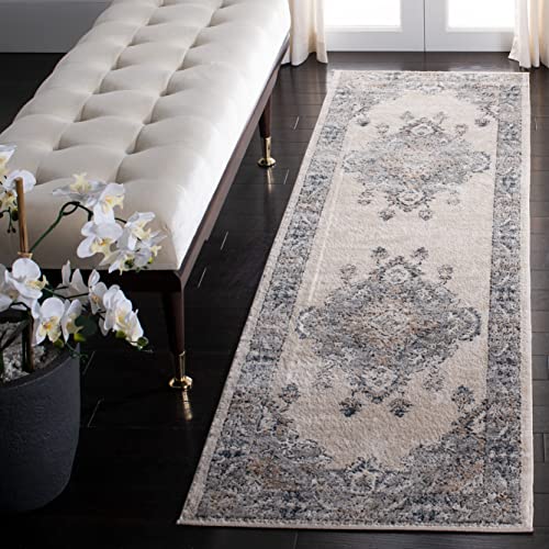 Safavieh Traditional Rug for Living Room, Dining Room, Bedroom - Oregon Collection, Short Pile, in Beige and Grey, 66 X 183 cm