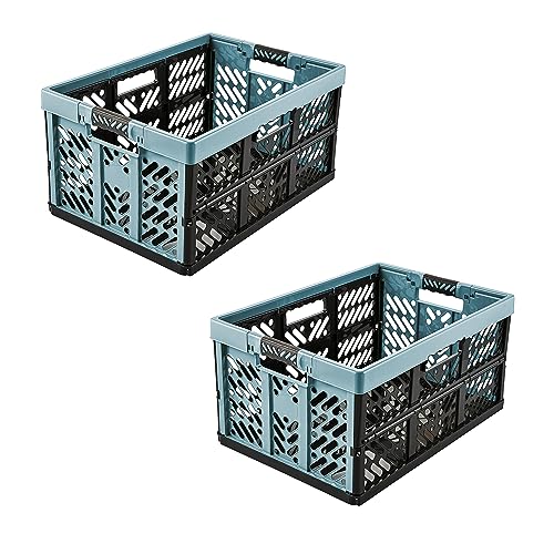 keeeper 2x sturdy professional folding boxes with soft-touch handles, 45 L, Ben, Nordic Blue (Blue)