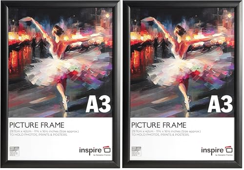Hampton Frames BLACKWOOD Pine Poster Certificate Photo Frame Acrylic (Non Glass) Black A3 30x42cm A3 BLW3042BBLKX (Pack of 2)