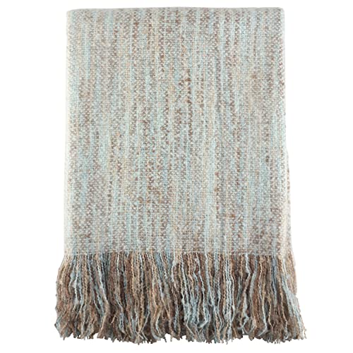 "SARO LIFESTYLE Fringe Hem Faux Mohair Lightweight Throw Blanket, Aqua, 50""x60"""