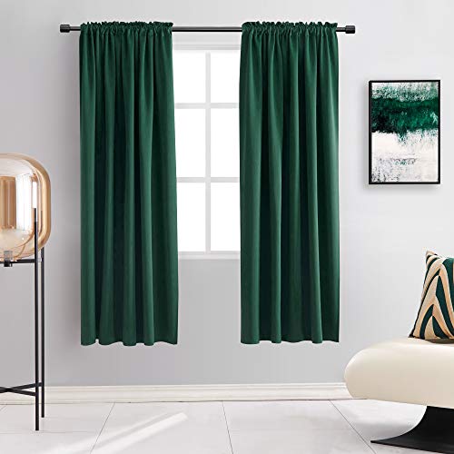 "DONREN Blackout Curtains for Bedroom Thermal Insulated Drapes Drawstring Curtains 2 Shawls 52"" W x 63"" L (132 x 160 cm) Hunter Green"