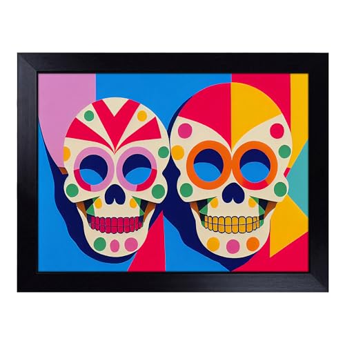 Lap Tray with Bean Bag Cushion, Unreal Floral Sugar Skulls Abstract - Handmade in the UK, Raised Wooden Edge, Padded Cushion, Heat-Resistant Wipe-Clean Surface, for Meals, Laptops and Crafts