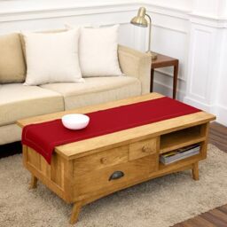 Solino Home Linen Red Table Runner 60 Inches - Classic Hemstitch, 100% Pure Linen Coffee Table Runner 14 x 60 Inch Ideal for Dresser Tables - Christmas, Holiday