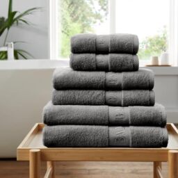 GC GAVENO CAVAILIA 6 Piece Bamboo Towel Set - 2 Hand Towels - 2 Bath Towels & 2 Bath Sheets (60% Bamboo, 40% Cotton) - 500 GSM Super Soft & Quick Dry Towel - Luxury Bathroom Towel Set - Charcoal