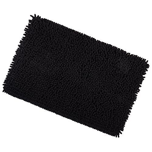 Black Shaggy Microfibre Bathroom Shower Bath Mat Rug Non-Slip Backing 50x80cm