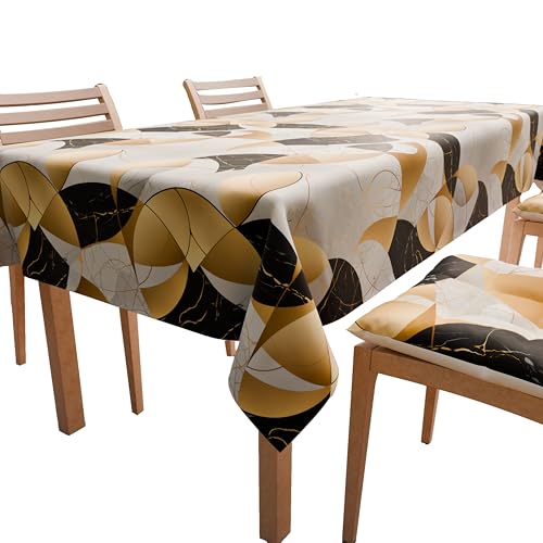 PETTI Artigiani Italiani - Table Cloth, Kitchen Tablecloth in Anti-Stain Microfibre Design Circle Black Gold X14 Seater (140 x 300 cm) 100% Made in Italy