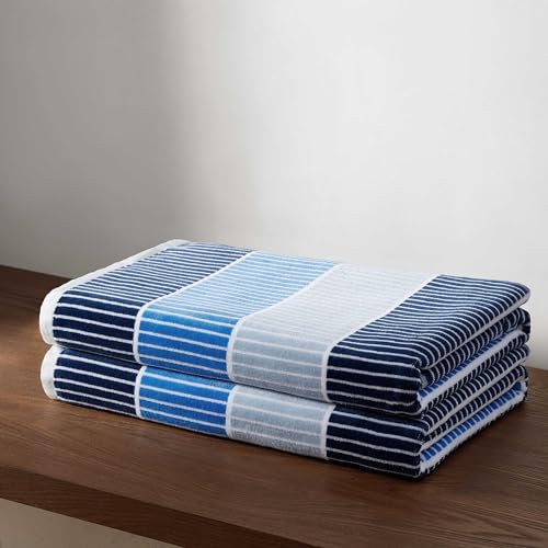 "Calvin Klein - Beach Towels, 2-Piece Soft & Absorbent Towel Set, Classic Stripe Beach Essentials (Blocked Blue, 36"" x 68"")"