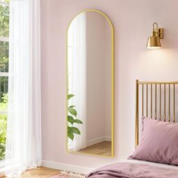 SONGMICS Full Length Hanging Mirror, 120 x 40 cm, Arched Full Body Mirror, Over the Door, Tempered Glass, for Bedroom, Living Room, Cloakroom, Pale Gold LFM033AB01